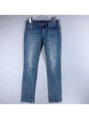Vigoss Jeans Womens Size 5/6 Skinny Mid Rise Blue Wash Embroidered Back Pockets